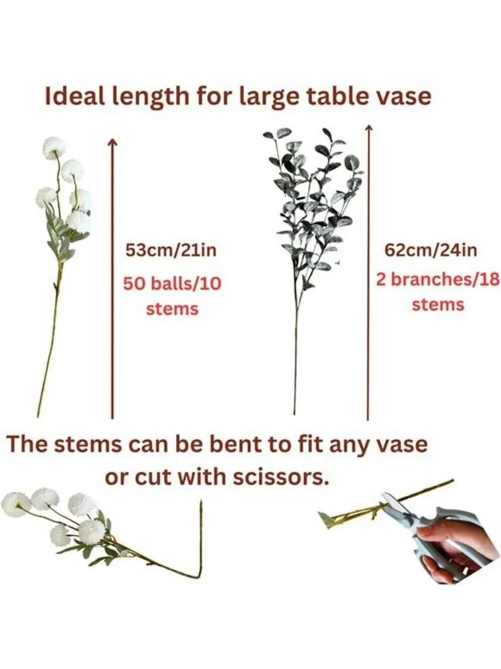 White Faux Flowers with Eucalyptus Stems for Vase Decor Centerpiece Wedding